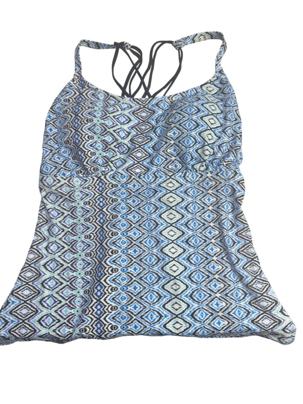 Island Escape Size 14 Strappy Tankini Top Blue Multicolor Nylon Spandex New